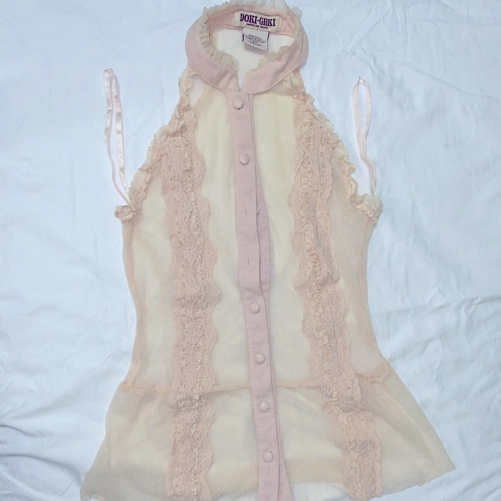 Soft pink sheer sleeveless blouse